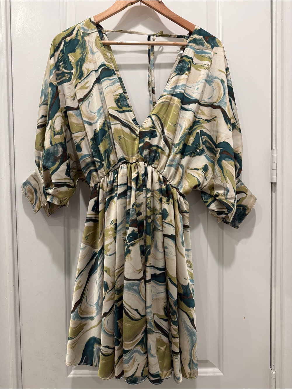 glam Marble Swirl Mini Dress in Cream, Green & Teal